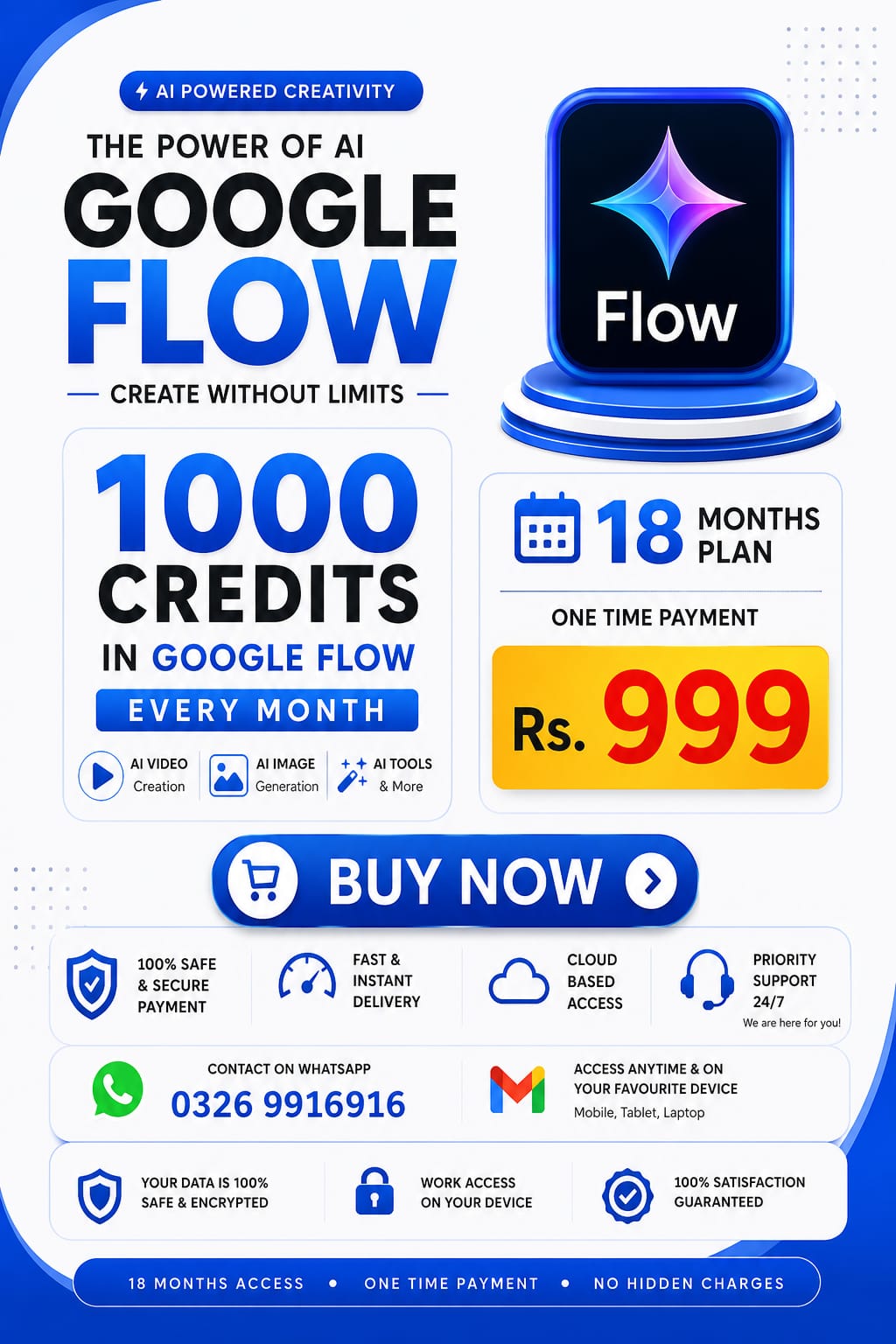 Google Flow AI — 18-Month Plan | 1000 Monthly Credits